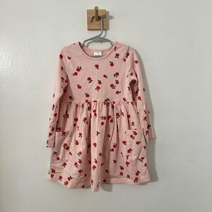 Hanna Andersson Long Sleeve Playground Dress Pink Cherry Print Pockets Sz 5